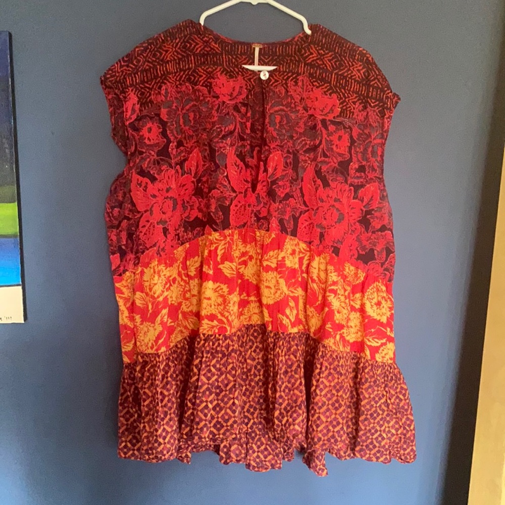 Free People Flowy Button Swing Top